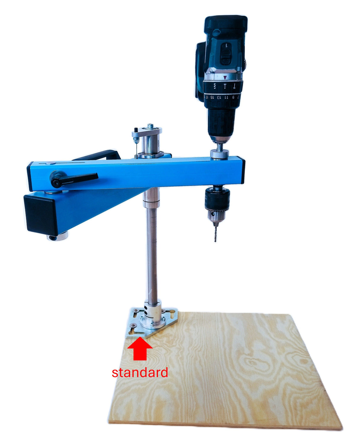 Portable drill guide for perpendicular drilling with standard stand